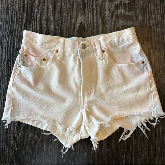 Levi's Pants - Levi 501 Jean Cutoff Shorts Cream Pink Blue Tie Dye 100% Cotton, Size 29